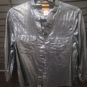 Grey Metallic Ruby Rd Button Down Blouse